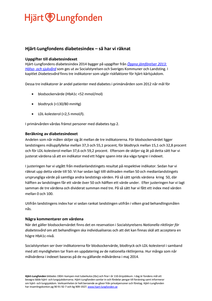 Hjärt-Lungfondens diabetesindex 2014