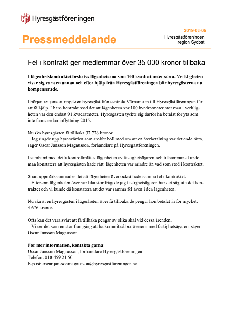 ​Fel i kontrakt ger medlemmar över 35 000 kronor tillbaka