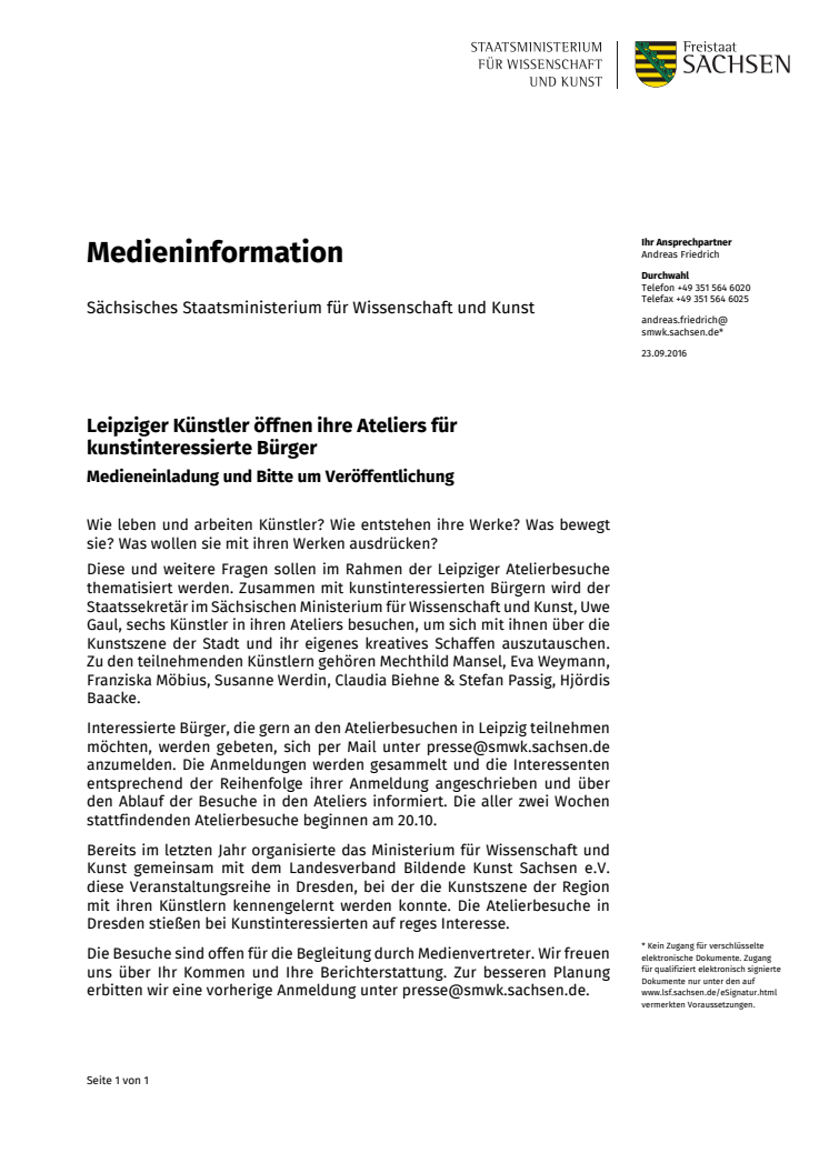 Medieninformation Atelierbesuche Leipzig