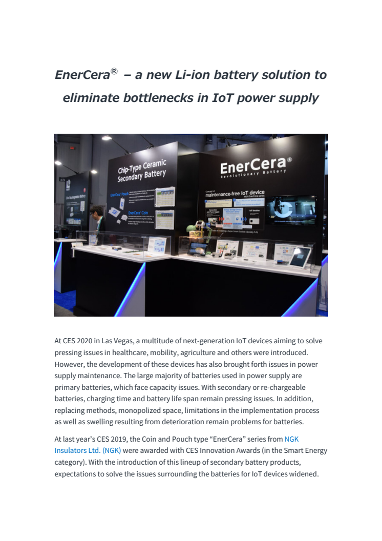 EnerCera – a new Li-ion battery solution to eliminate bottlenecks in IoT power supply