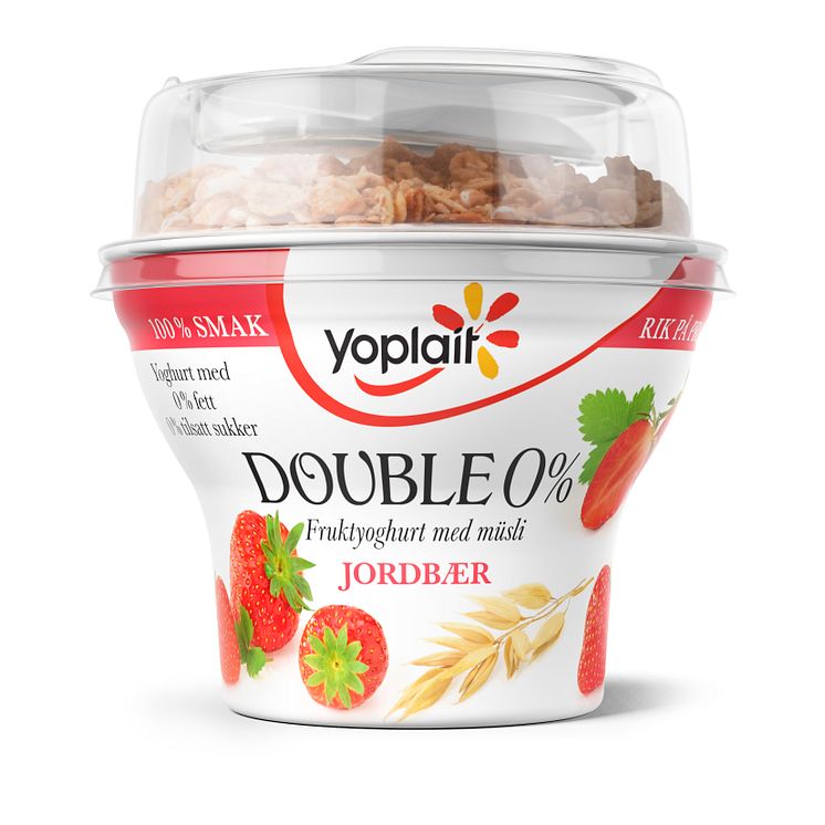 Yoplait Double 0% müsliyoghurt med jordbær