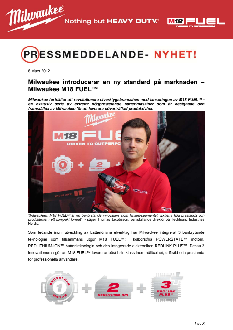 Milwaukee introducerar en ny standard på marknaden – Milwaukee M18 FUEL™