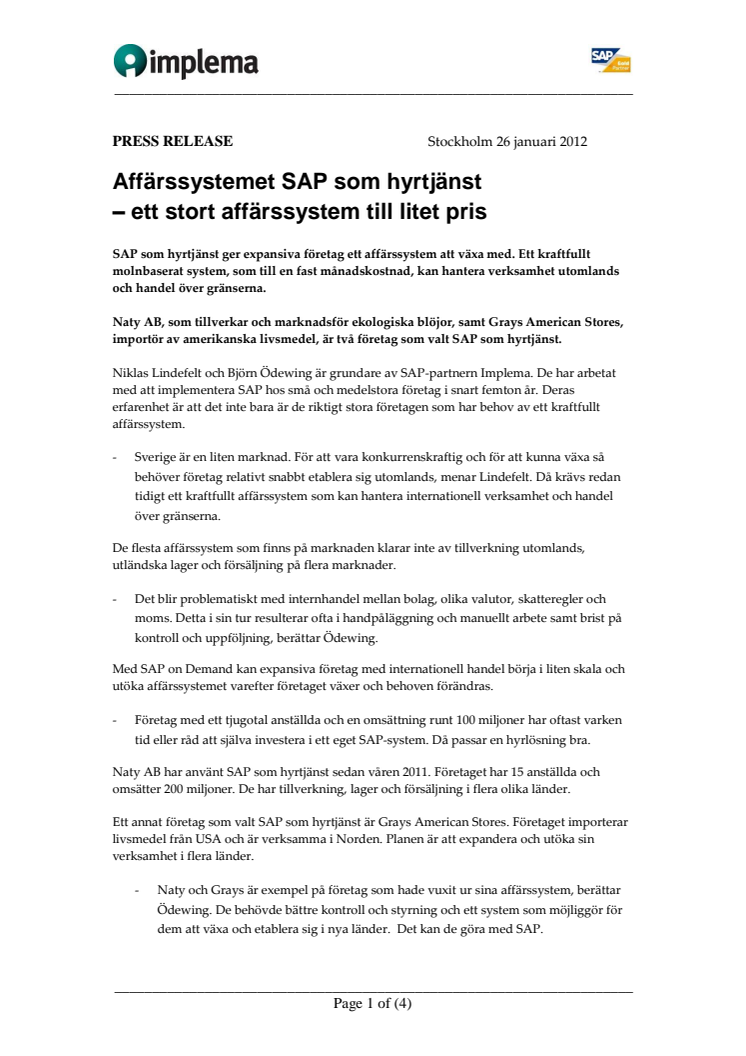 Affärssystemet SAP som hyrtjänst - ett stort affärssystem till litet pris