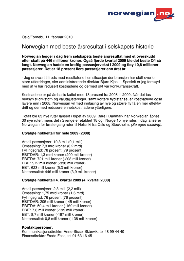 Norwegian med beste årsresultat i selskapets historie 