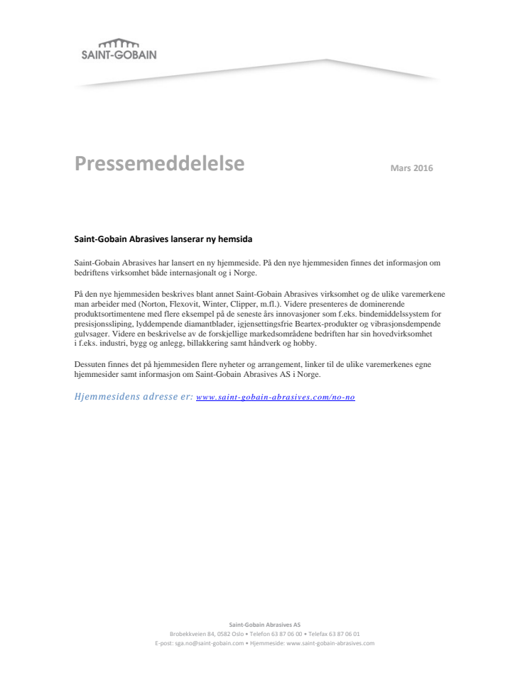 Saint-Gobain Abrasives lanserer ny hjemmeside