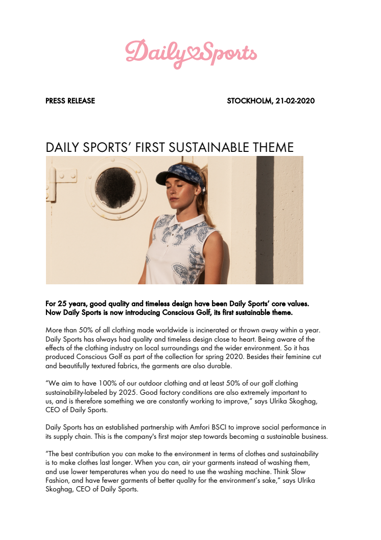 DAILY SPORTS’ FIRST SUSTAINABLE THEME