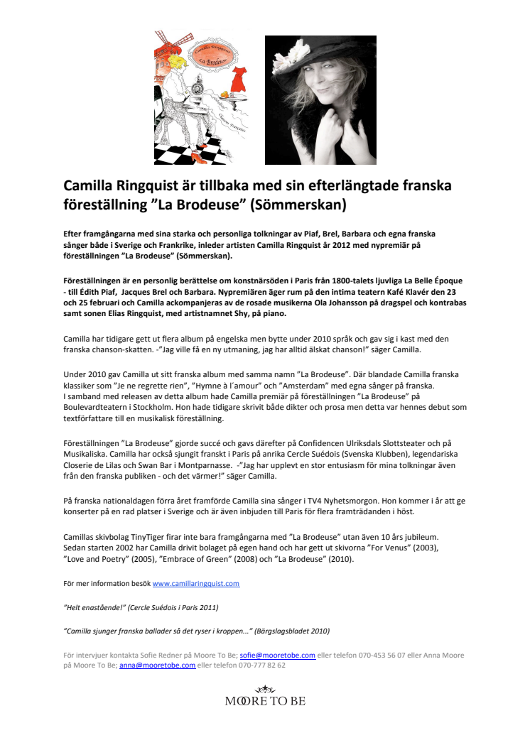 Camilla Ringquist är tillbaka med sin efterlängtade franska föreställning ”La Brodeuse” (Sömmerskan)