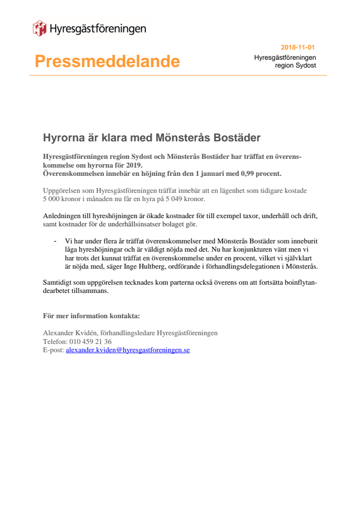 Hyrorna är klara med Mönsterås Bostäder 