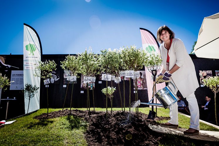 Biståndsminister Isabella Lövin planterar träd för klimatet