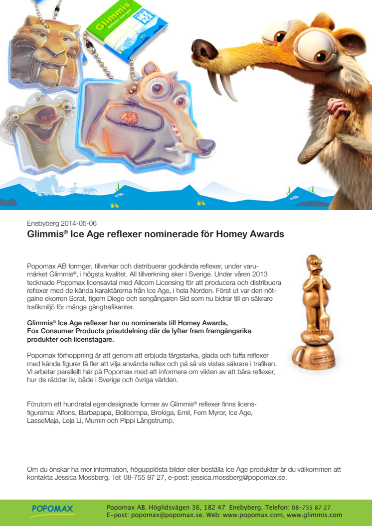 Glimmis® Ice Age reflexer nominerade för Homey Awards