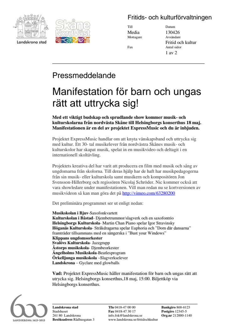 Manifestation för barn och ungas rätt att uttrycka sig!