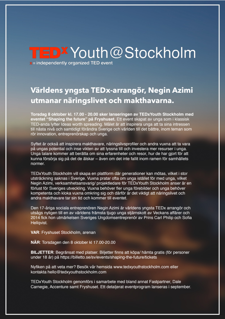 Världens yngsta TEDx-arrangör, Negin Azimi utmanar näringslivet och makthavarna