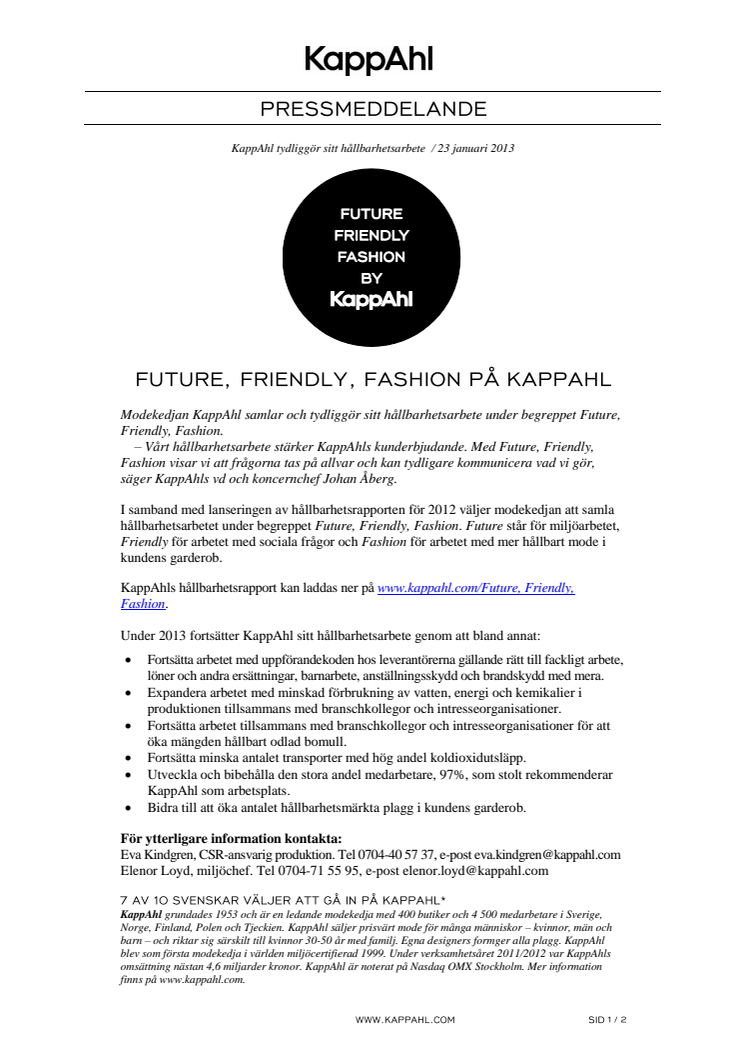 Future, Friendly, Fashion på KappAhl