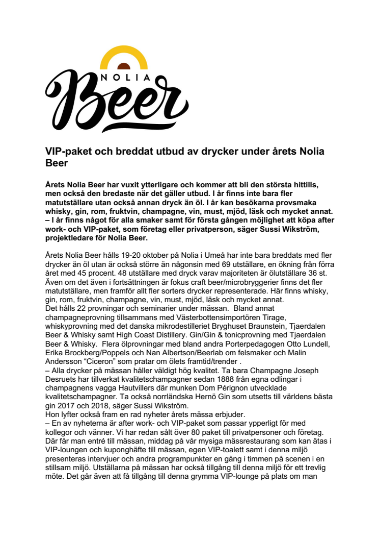 VIP-paket och breddat utbud av drycker under årets Nolia Beer