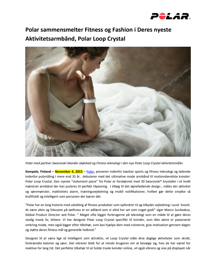 Polar sammensmelter Fitness og Fashion i Deres nyeste Aktivitetsarmbånd, Polar Loop Crystal