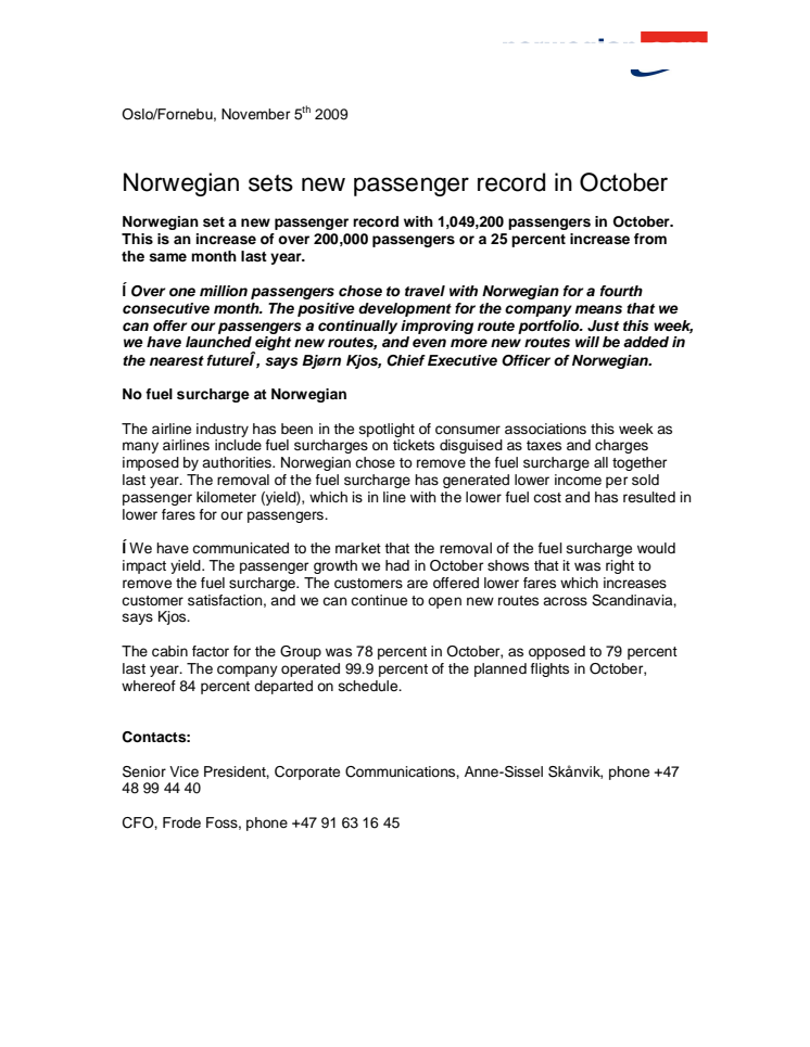 Norwegian sets new passenger record in October