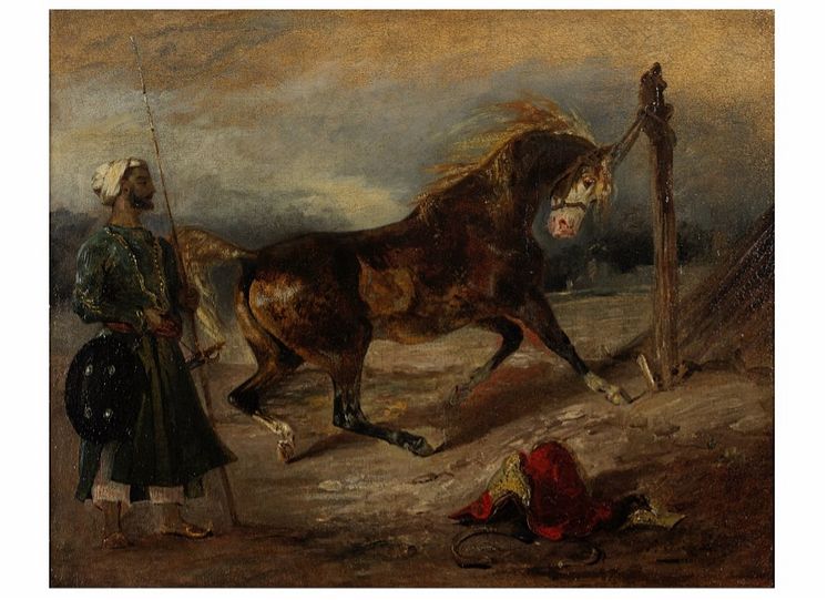 Eugène Delacroix (1798-1863) Cheval arabe attaché à un piquet, 1825  Vurdering- €400,000-600,000