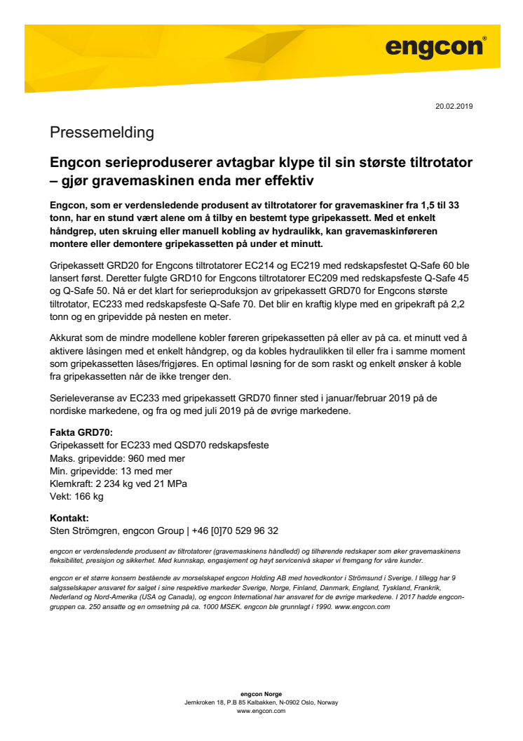 Engcon serieproduserer avtagbar klype til sin største tiltrotator – gjør gravemaskinen enda mer effektiv