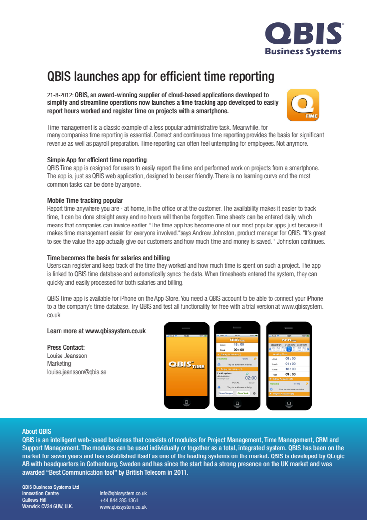 QBIS launches app for efficient time reporting