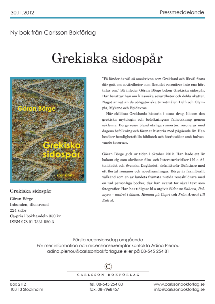 Ny bok: Grekiska sidospår