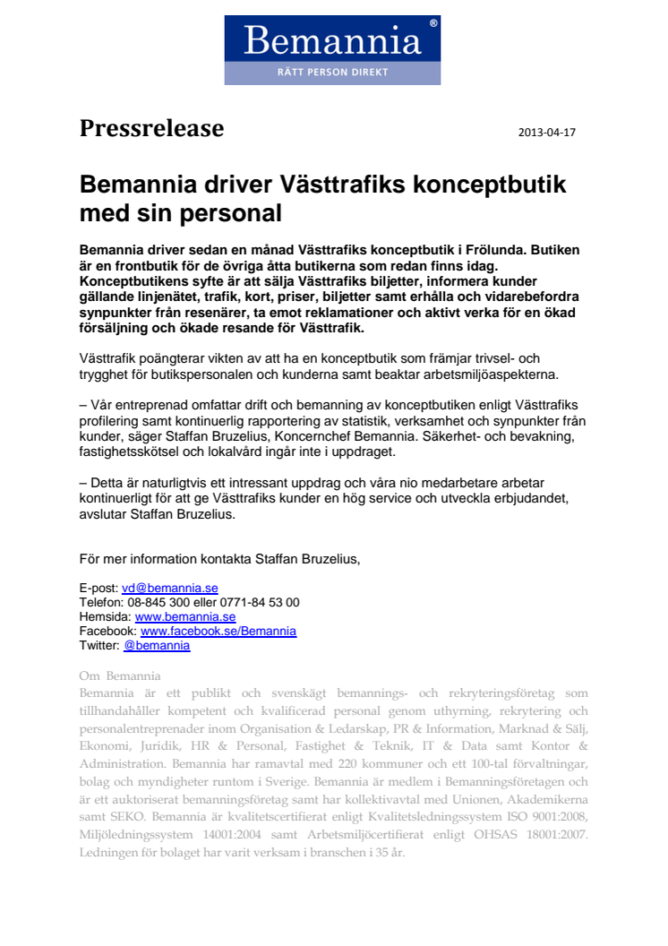 Bemannia driver Västtrafiks konceptbutik med sin personal 