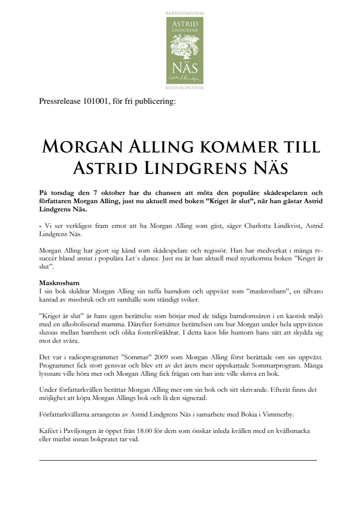 Morgan Alling kommer till Astrid Lindgrens Näs