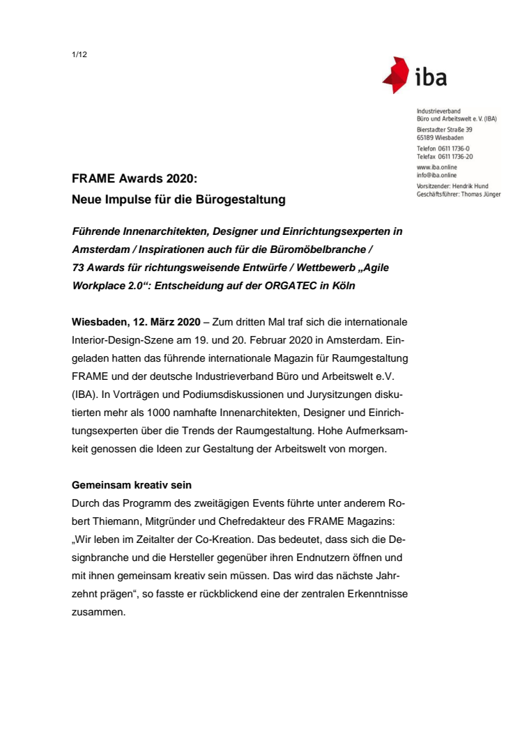 FRAME Awards 2020: Neue Impulse für die Bürogestaltung