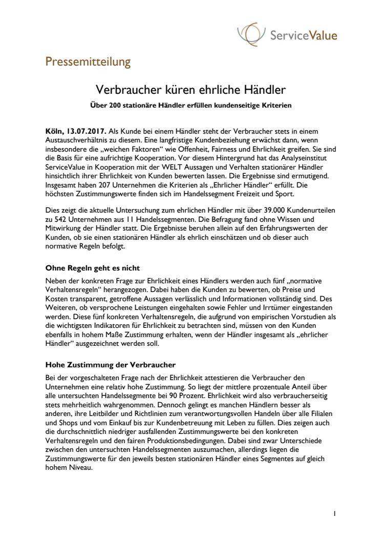 Verbraucher küren ehrliche Händler 