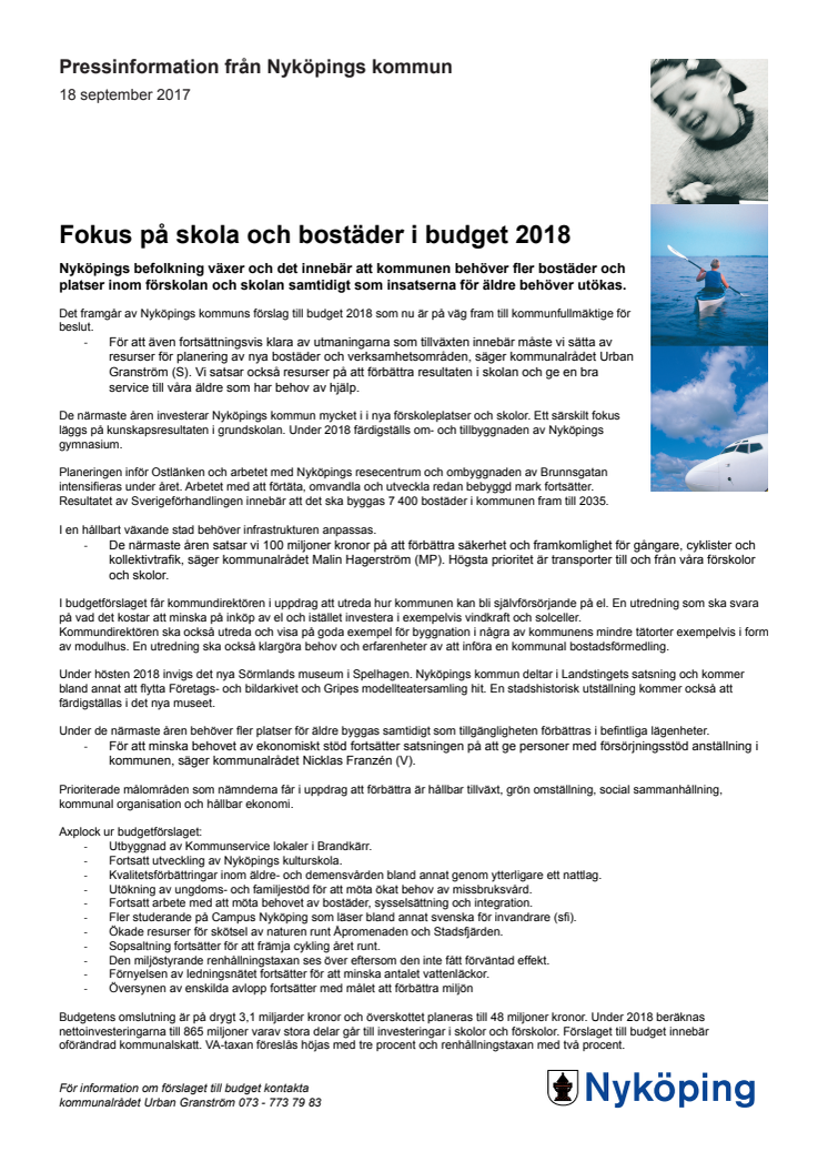 Fokus på skola och bostäder i budget 2018