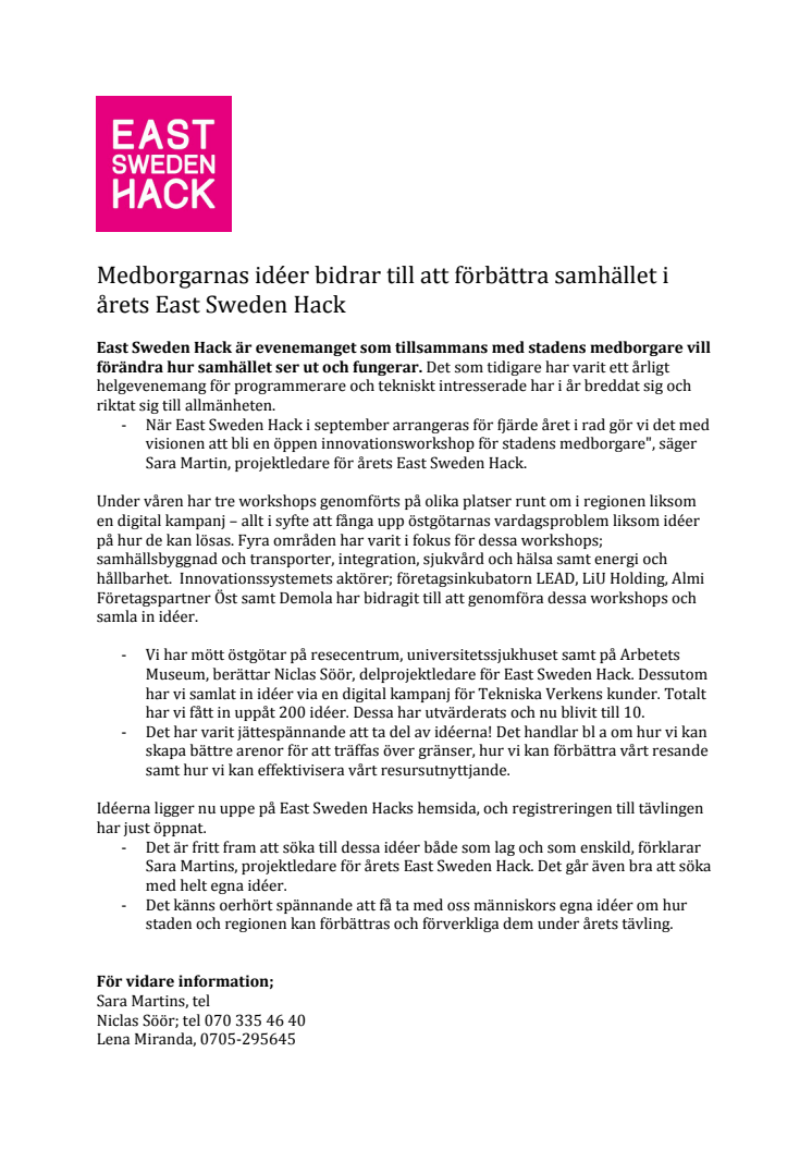​Medborgarnas idéer bidrar till att förbättra samhället i årets East Sweden Hack