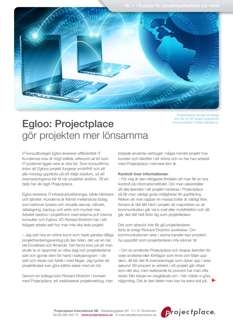 Projectplace gör Egloos projekt mer lönsamma