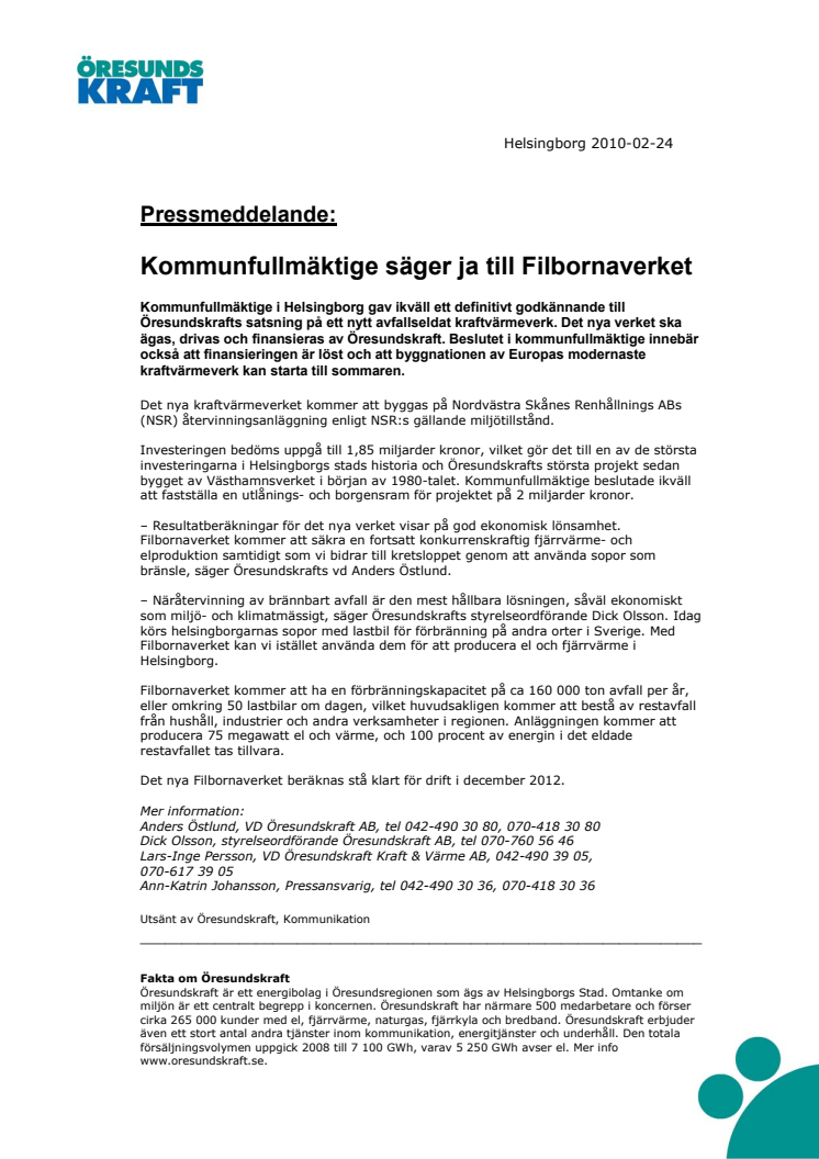 Kommunfullmäktige säger ja till Filbornaverket