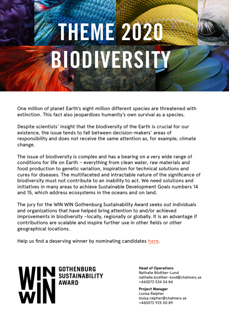 WIN WIN Award Theme 2020: Biodiversity