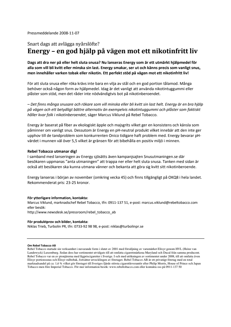 Energy – en god hjälp på vägen mot ett nikotinfritt liv 