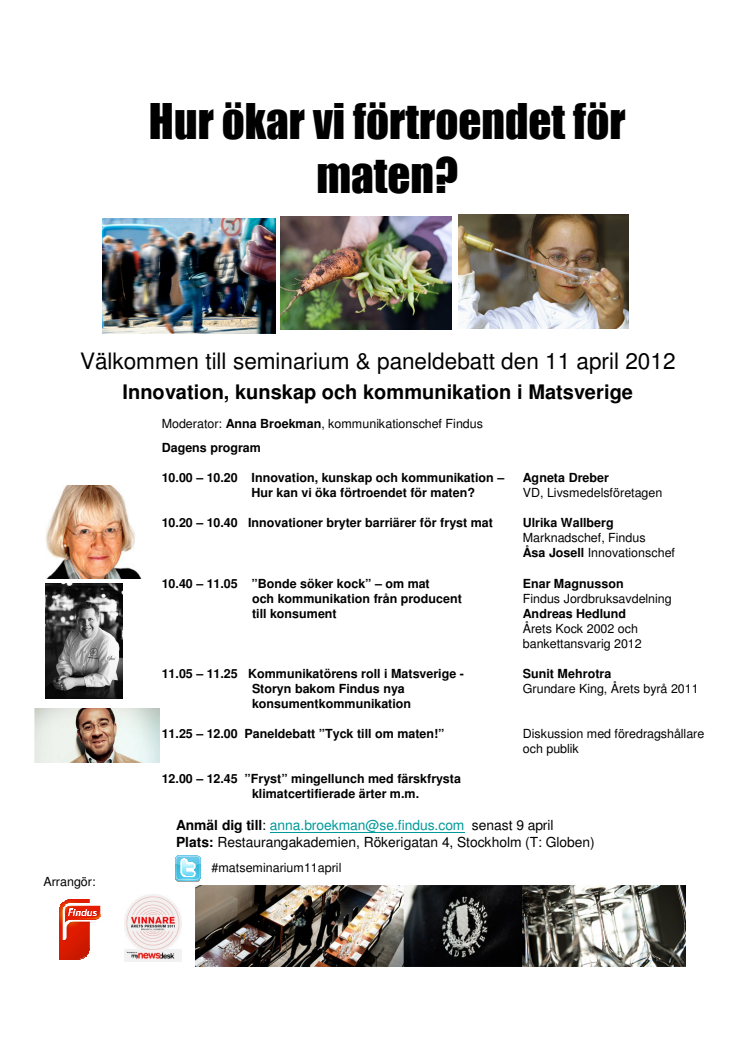 Inbjudan! Matseminarium & Paneldebatt 11 april 2012