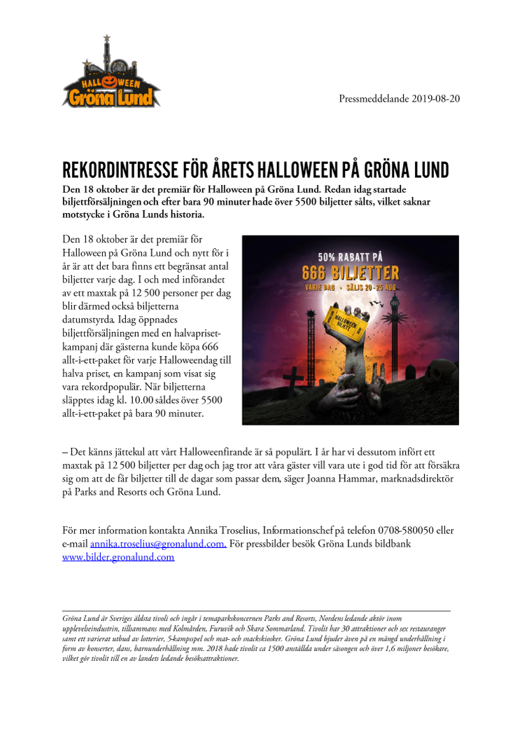 Rekordintresse för årets Halloween på Gröna Lund