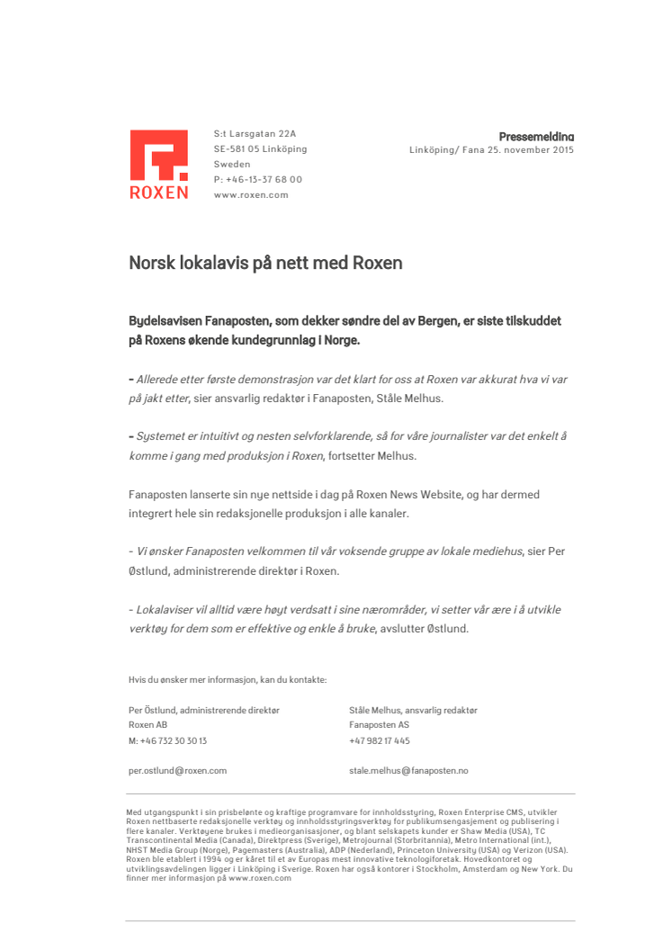 Norsk lokalavis på nett med Roxen