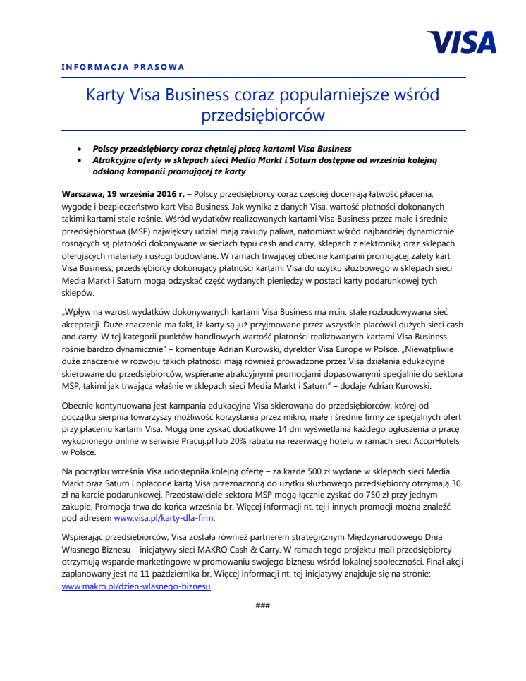 Karty Visa Business coraz popularniejsze wśród przedsiębiorców