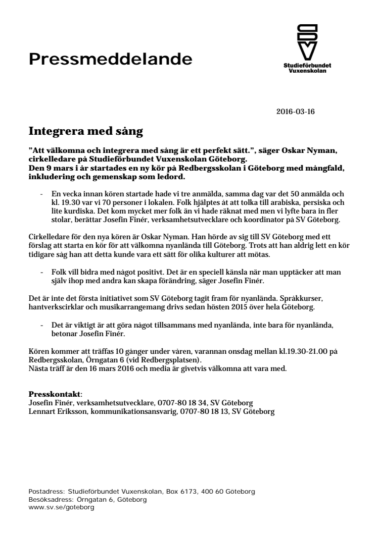 Integrera med sång