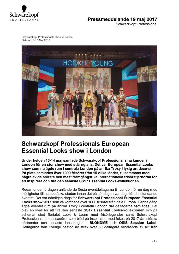 Schwarzkopf Professionals European Essential Looks show i London 