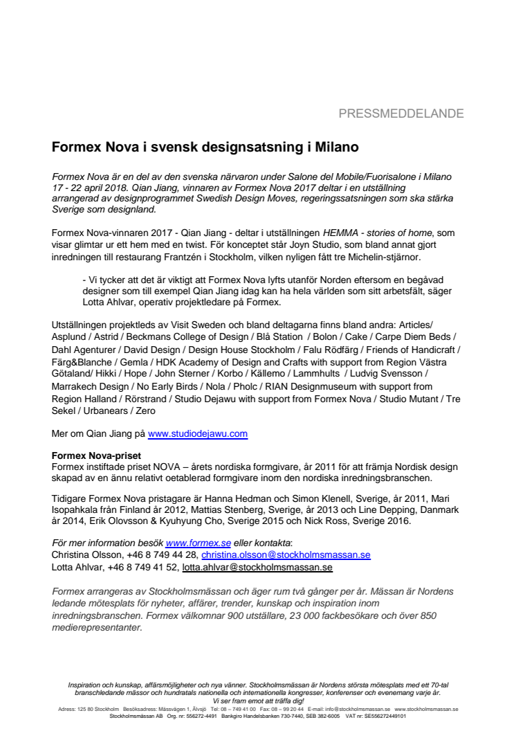 Formex Nova i svensk designsatsning i Milano