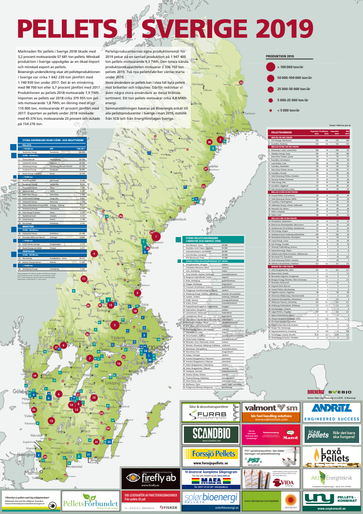 Bioenergis karta: Pellets i Sverige 2019