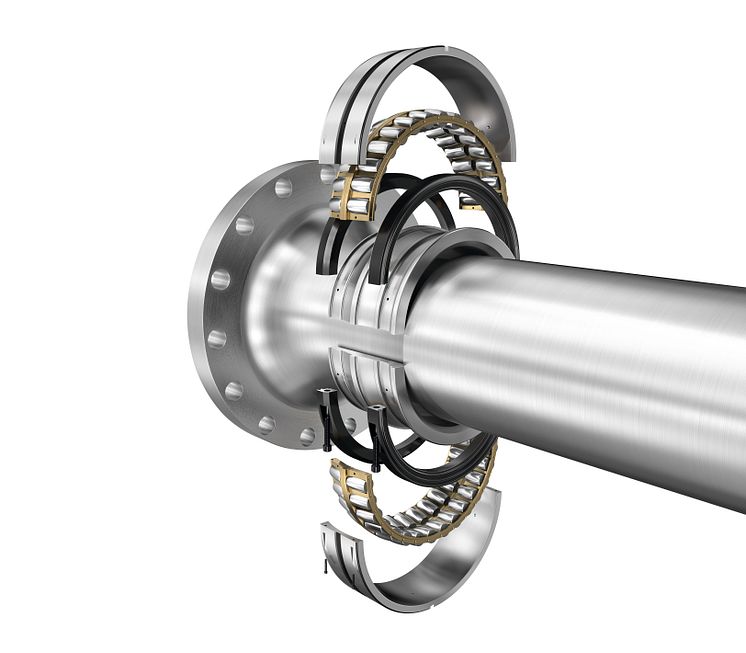 Split asymmetric spherical roller bearing, rotor bearing for wind turbines