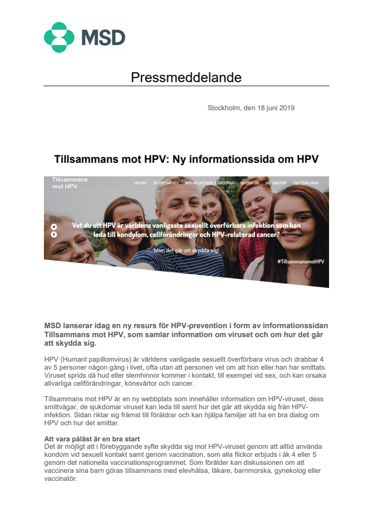 Tillsammans mot HPV: Ny informationssida om HPV