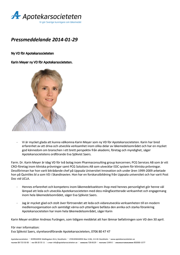 Karin Meyer ny VD för Apotekarsocieteten
