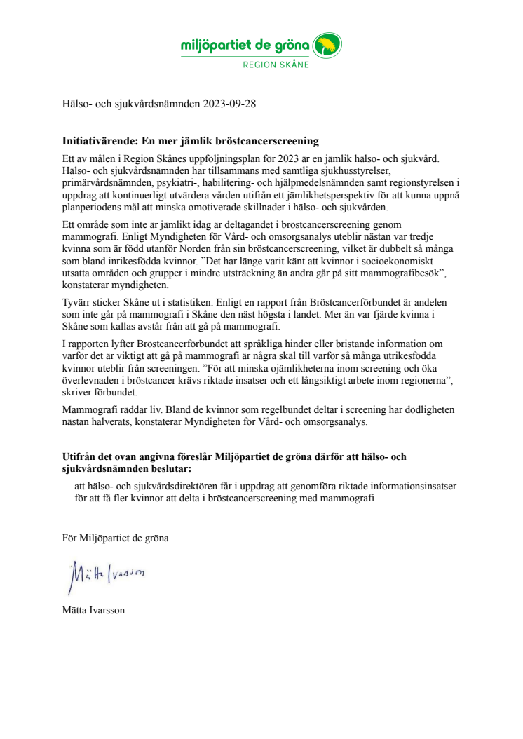 Initiativärende MP HSN 20230928 En mer jämlik bröstcancerscreening.docx.pdf