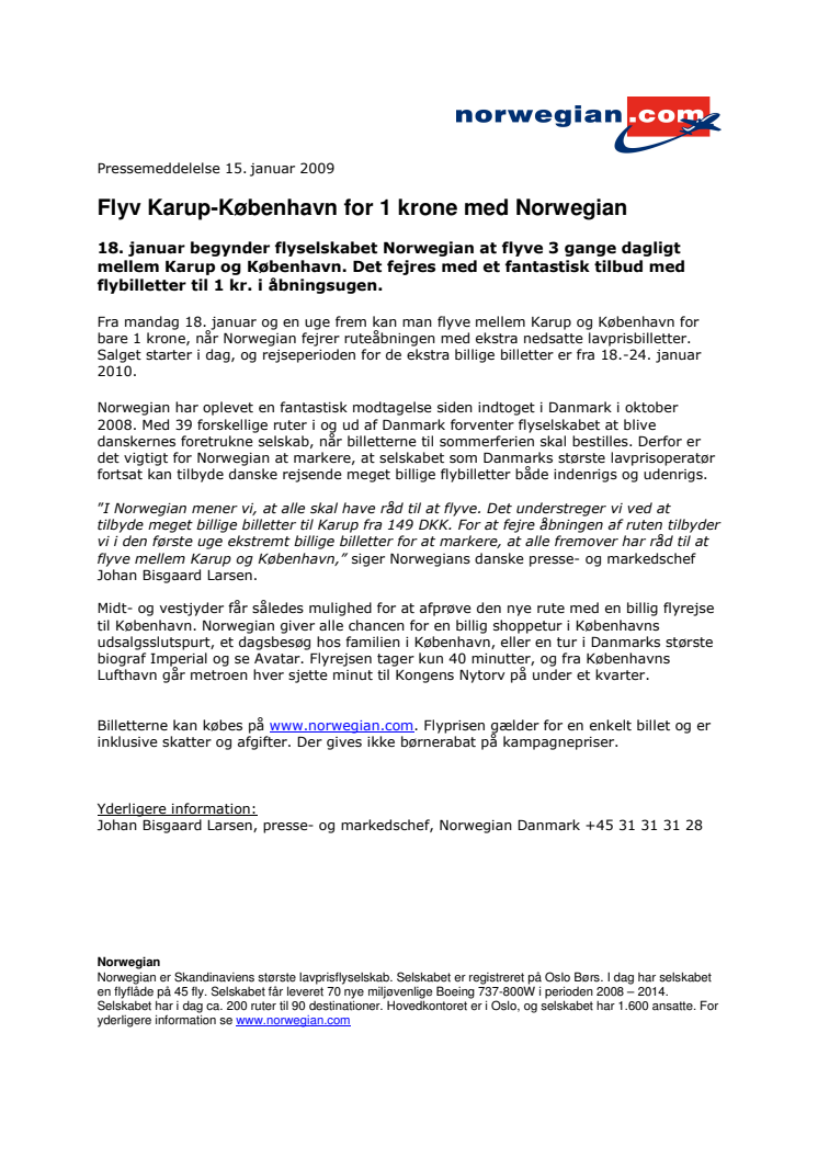 Flyv Karup-København for 1 krone med Norwegian
