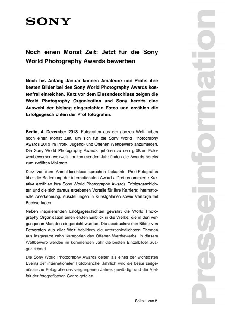Noch einen Monat Zeit: Jetzt für die Sony World Photography Awards bewerben