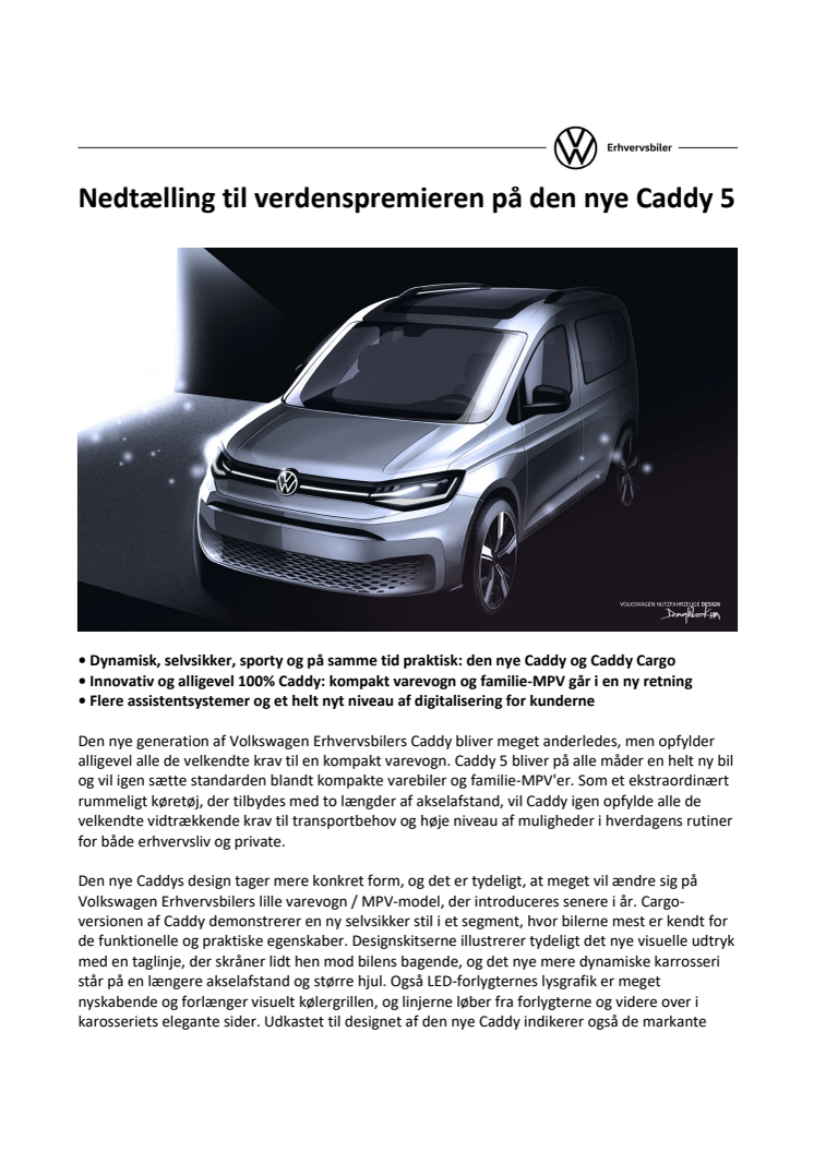 Nedtælling til verdenspremieren på den nye Caddy 5 