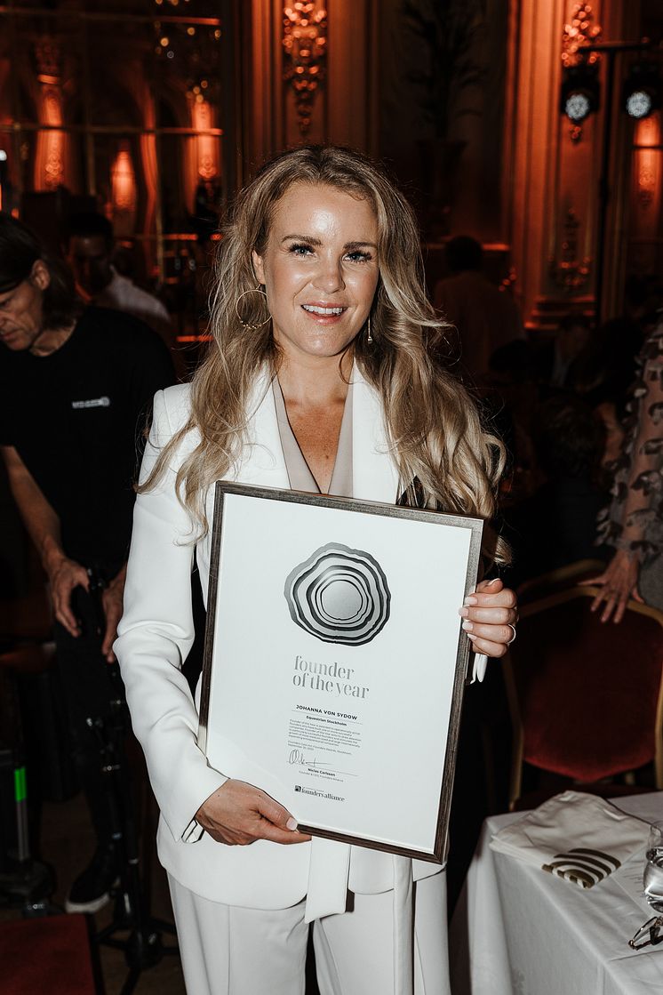 Johanna von Sydow, Founder of Equestrian Stockholm, win Silver as Founder of the Year for Empowering Women with Stylish Equestrian Sportswear, by Founders Alliance 2